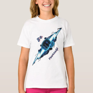 Motivational "Be Yourself" Blue Lightning Bolt Fis T-Shirt