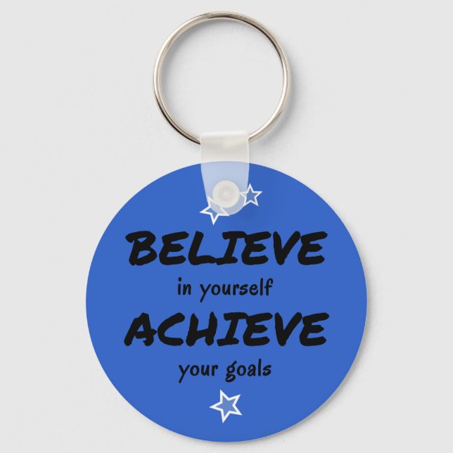 Motivational believe achieve blue key ring (Front)