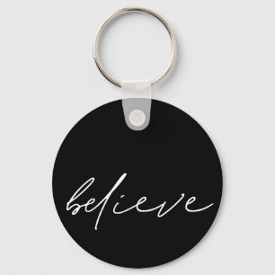 Motivational Believe Handwritten White Script Key Ring