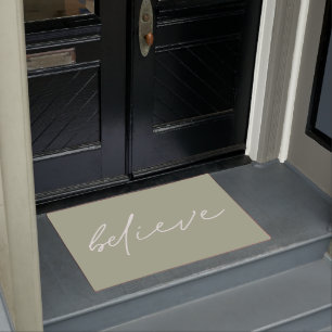Motivational Believe Script Sage Green Doormat