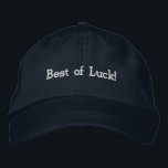 Motivational "Best of Luck!" Text Adjustable Hat<br><div class="desc">This navy cotton cap features the motivational text "Best of luck!" embroidered in a sleek, bold style. The adjustable strap ensures a comfortable, one-size-fits-all fit, making it both practical and stylish. Made from high-quality cotton, this cap is perfect for everyday wear or as a thoughtful gift to wish someone success...</div>