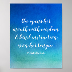 Motivational Bible Verse Blue Watercolor Ombre Poster