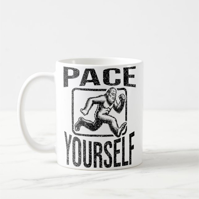Motivational Bigfoot Running Pace Yourself Coffee Mug (Left)