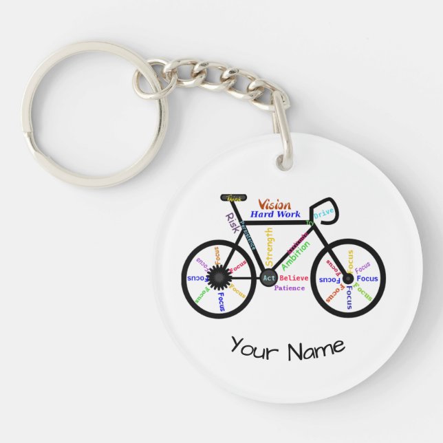 Motivational Bike, Cycle, Biking Sport Custom Name Key Ring (Front)