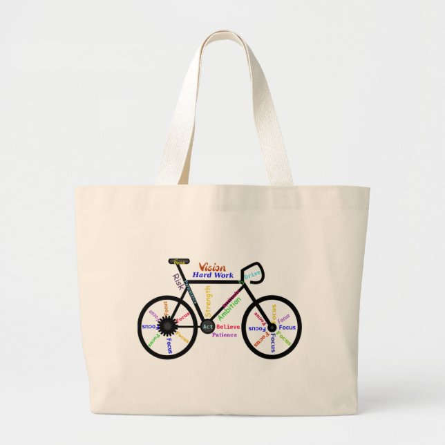Motivational Bike, Cycle, Biking, Sport Words Large Tote Bag (Front)