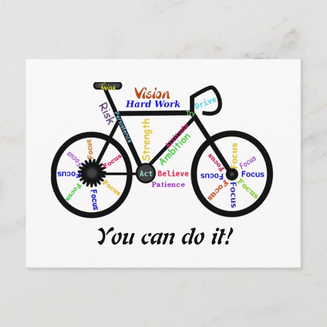 Motivational Bike, Cycle, Biking You can do it! Postcard (Front)