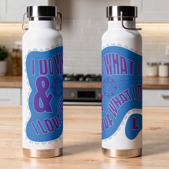 Motivational Blue Retro Star Style  Water Bottle (Bold blue & purple personal statement bottle is perfect for sharing your thoughts. Custom initial)