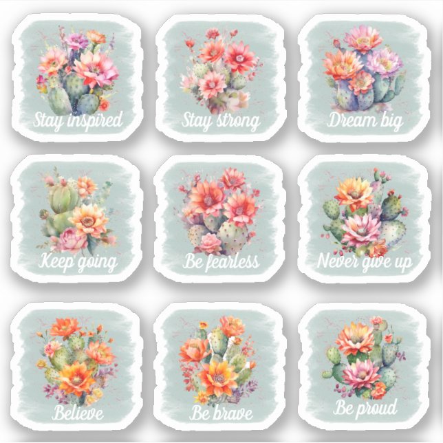 Motivational Cacti Sticker Pack (Front)