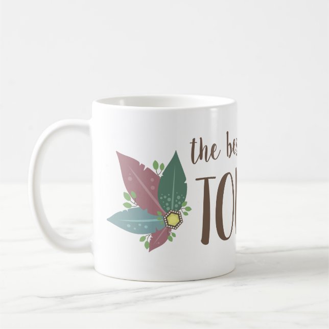 Motivational calligraphy feather gem mug (Left)