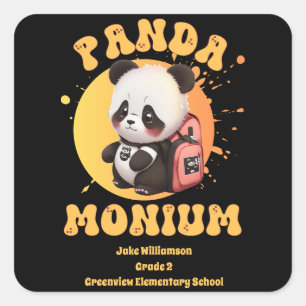 Motivational Chibi Kawaii Panda Name School Year  Square Sticker