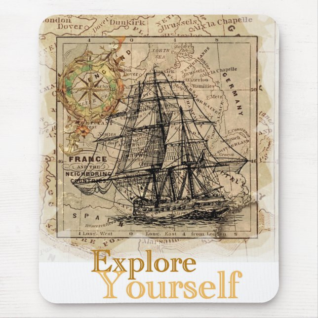 Motivational Classic Map Template Explore Yourself Mouse Mat (Front)