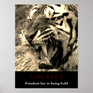 Motivational Courage Tiger Freedom Vintage Sepia Poster