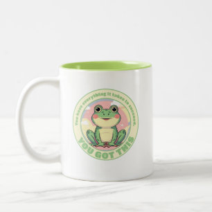 Motivational Cute Frog Design - You Got This! Two-Tone Coffee Mug