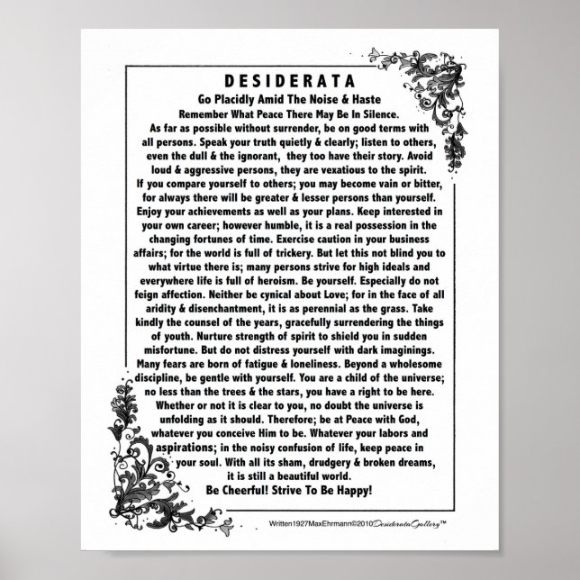 Motivational Desiderata Poem by Max Ehrmann Poster (Front)
