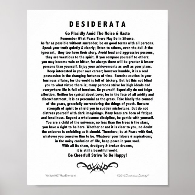 Motivational Desiderata Poem by Max Ehrmann Poster (Front)