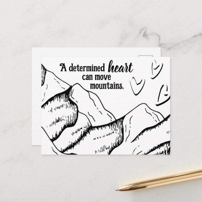 Motivational Determined Heart Can Move Mountains Postcard (Front/Back In Situ)