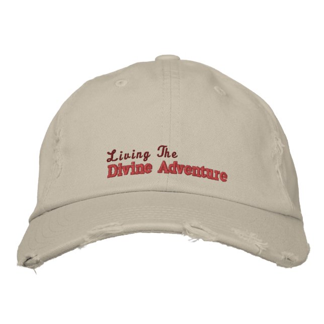Motivational Divine Adventure Quote Pink Rustic Embroidered Hat (Front)