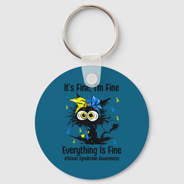 Motivational down syndrome awareness cat t21 key ring (Front)