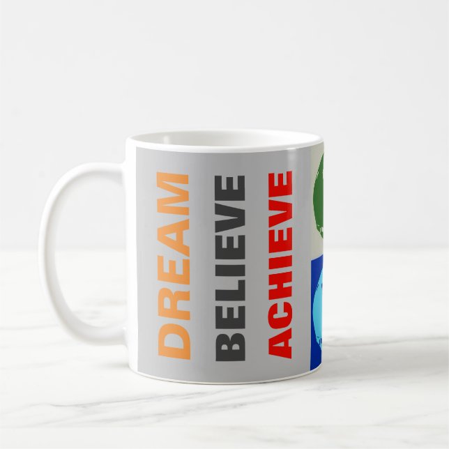 Motivational Dream Believe Achieve Football Coffee Mug (Left)