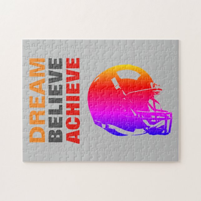 Motivational Dream Believe Achieve Football Jigsaw Puzzle (Horizontal)