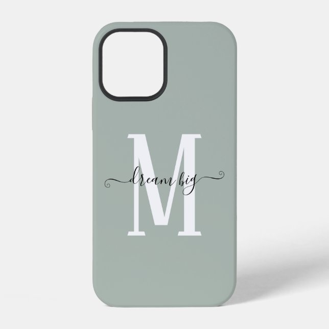 Motivational Dream Big Monogram Initial Sage iPhone Case (Back)