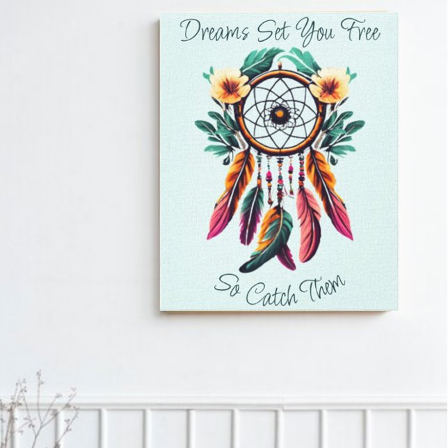 Motivational Dream Catcher Floral Watercolor Art Canvas Print (Creator Uploaded)
