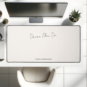 Motivational Dream Plan Do Calligraphy Beige Desk Mat