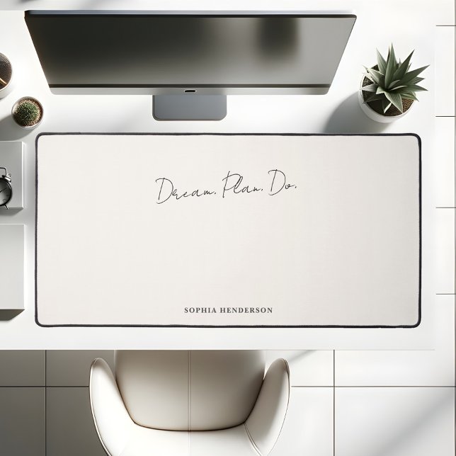 Motivational Dream Plan Do Calligraphy Beige Desk Mat (Creator Uploaded)