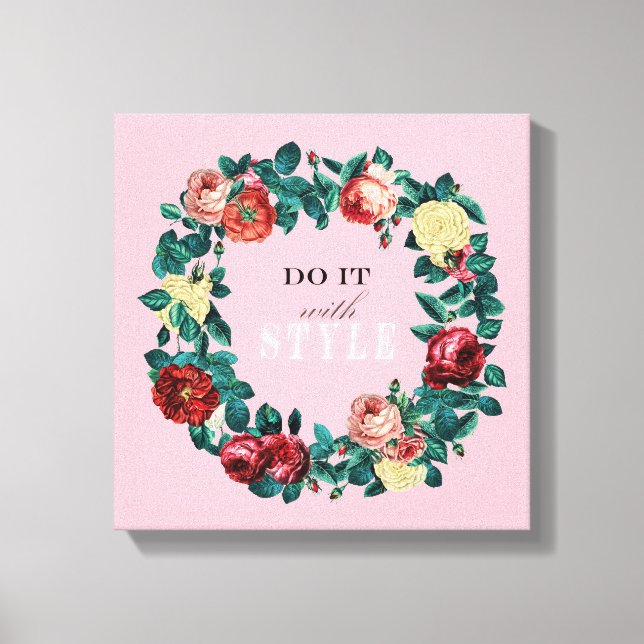 Motivational Elegant Vintage Roses Wreath Canvas Print (Front)