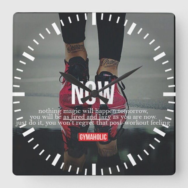 Motivational Fitness Gym Square Wall Clock (Front)