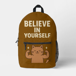 Motivational Flexing Cat - “Believe in Yourself”  Printed Backpack