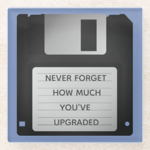 Motivational Floppy Disc Upgrade Quote Glass Coaster