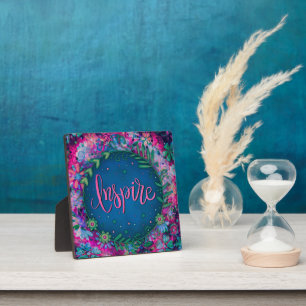 Motivational Floral Blue Pink Inspire Inspirivity Plaque