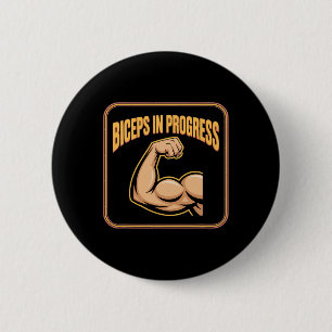 Motivational Funny Gym Humour Biceps Gains Biceps 6 Cm Round Badge