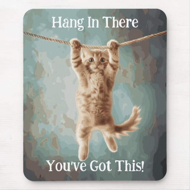 Motivational Funny Hang in There Cat Poster Mouse Mat (Front)