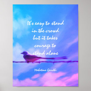 motivational Gandhi quote bird on blue sky Poster