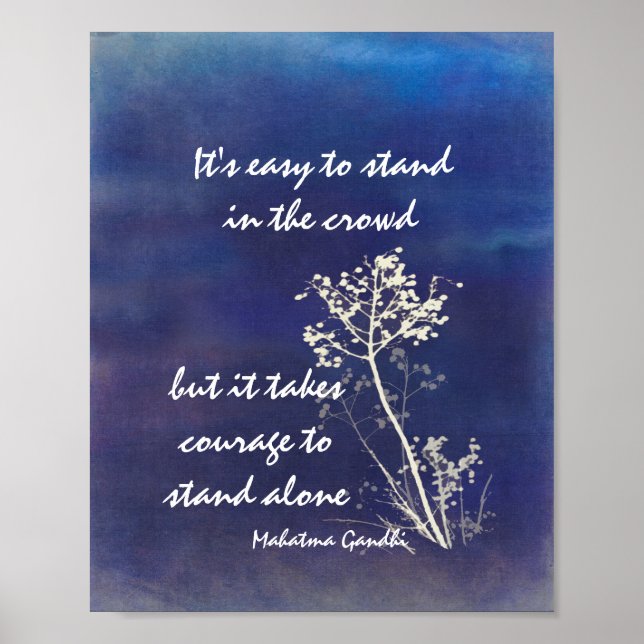 motivational Gandhi quote on blue and white Poster (Front)
