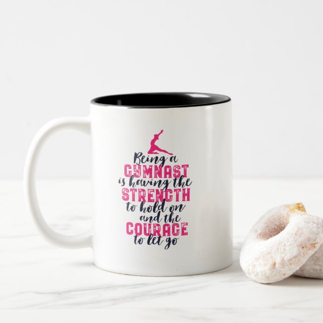 Motivational Gymnastics Quote Sports Girl Gymnast Two-Tone Coffee Mug (With Donut)