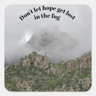 Motivational Hang In There Mountain with Fog Square Sticker