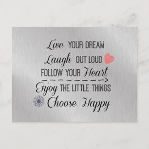 Motivational Happy Life Rules Quotes Postcard