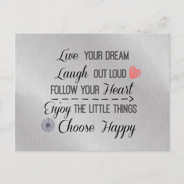 Motivational Happy Life Rules Quotes Postcard (Front)