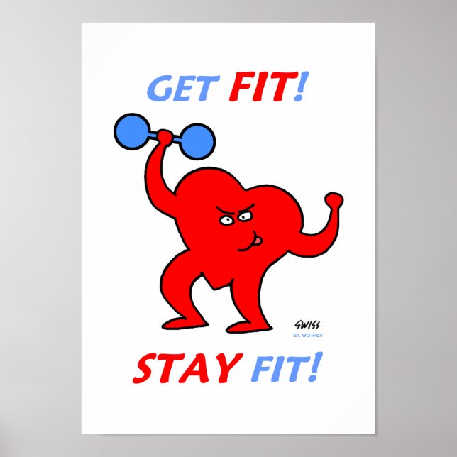 Motivational Heart Fitness Cartoon Gym Poster (Front)