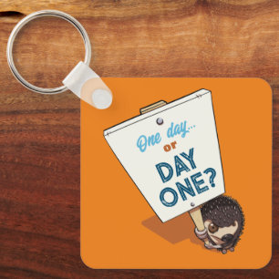 Motivational Hedgehog One Day Or Day One? Cartoon Key Ring