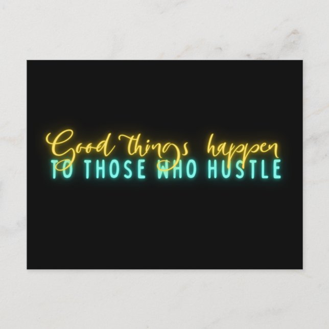 Motivational Hustle Quote Neon Word Art   Postcard (Front)