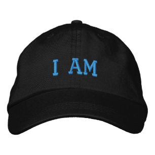 Motivational I Am Quote Turquoise Black Embroidered Hat