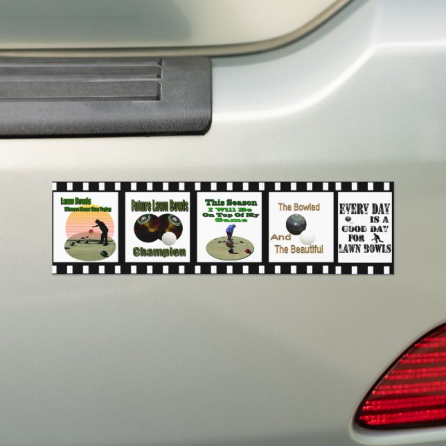 Motivational Lawn Bowls Designs In Photo Strip, Bumper Sticker (On Car)