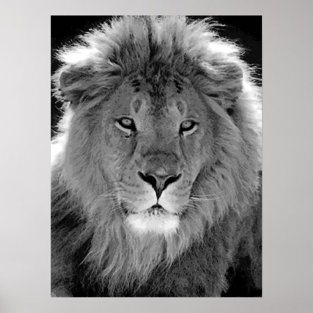 Motivational Leadership Lion Black & White Poster (Front)