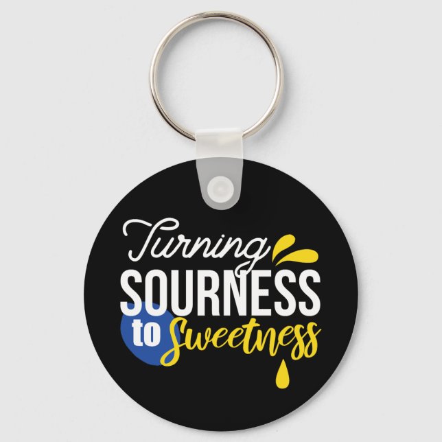 Motivational Lemon Quote From Sour to Sweet Key Ring (Front)