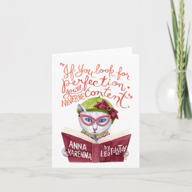 Motivational Leo Tolstoy Quote Watercolor Cat Card (Front)