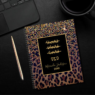 Motivational leopard pattern brown black 2027 planner